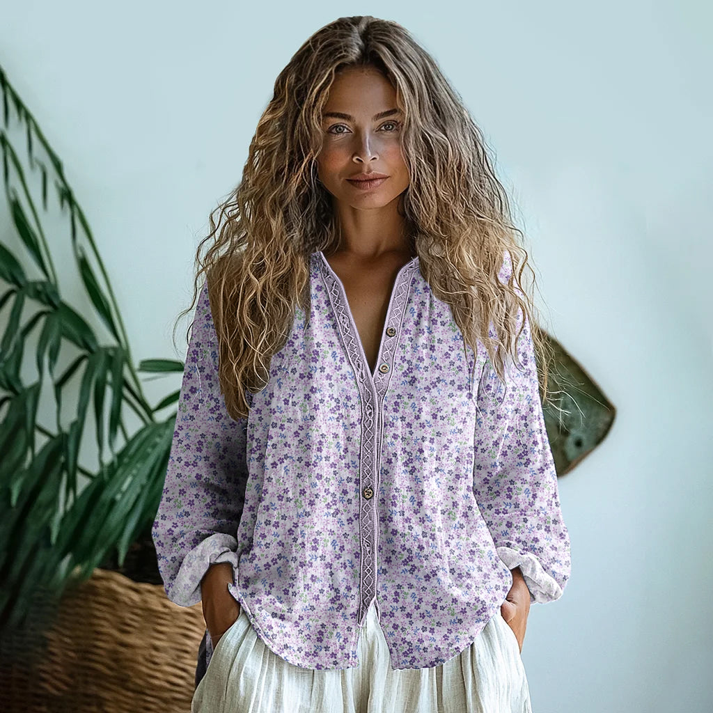 Vintage Wildflowers Floral Art Linen Print Long Sleeve Shirt elevenforest
