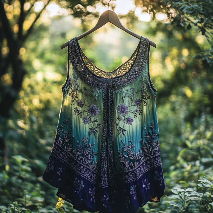Boho Lavender Art Linen Patchwork Art Sleeveless Tank Top elevenforest