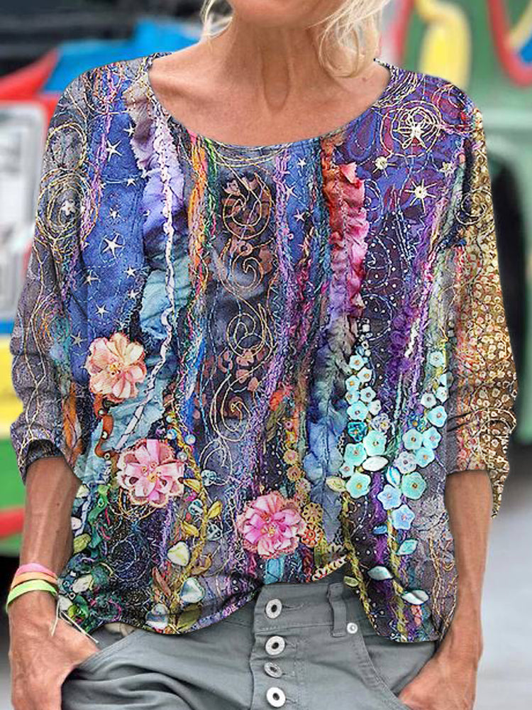 Lace Embroidered Floral Women's Vintage Linen Shirt elevenforest