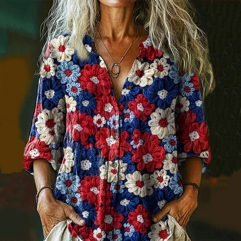 Women's Flag Floral Print Shirt elevenforest