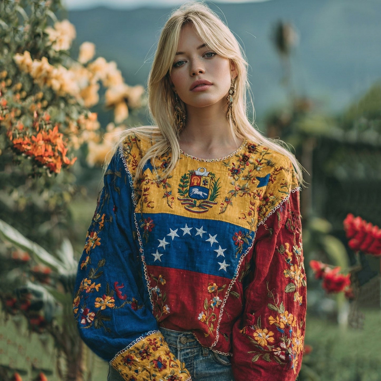 Women's Venezuela Flag Floral Art Long Sleeve Tunic elevenforest