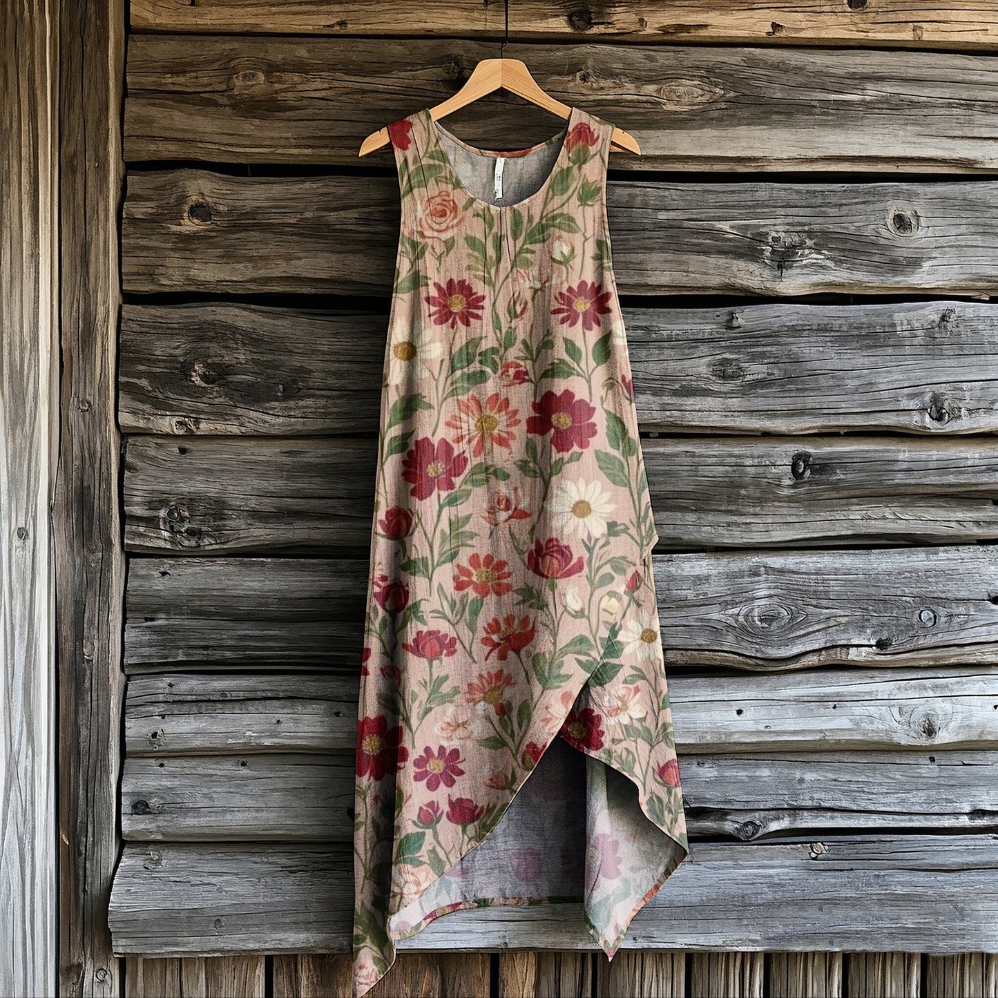 Women's Bohemian Style Lovely Flowers Art Irregular Design Sleeveless Dress elevenforest