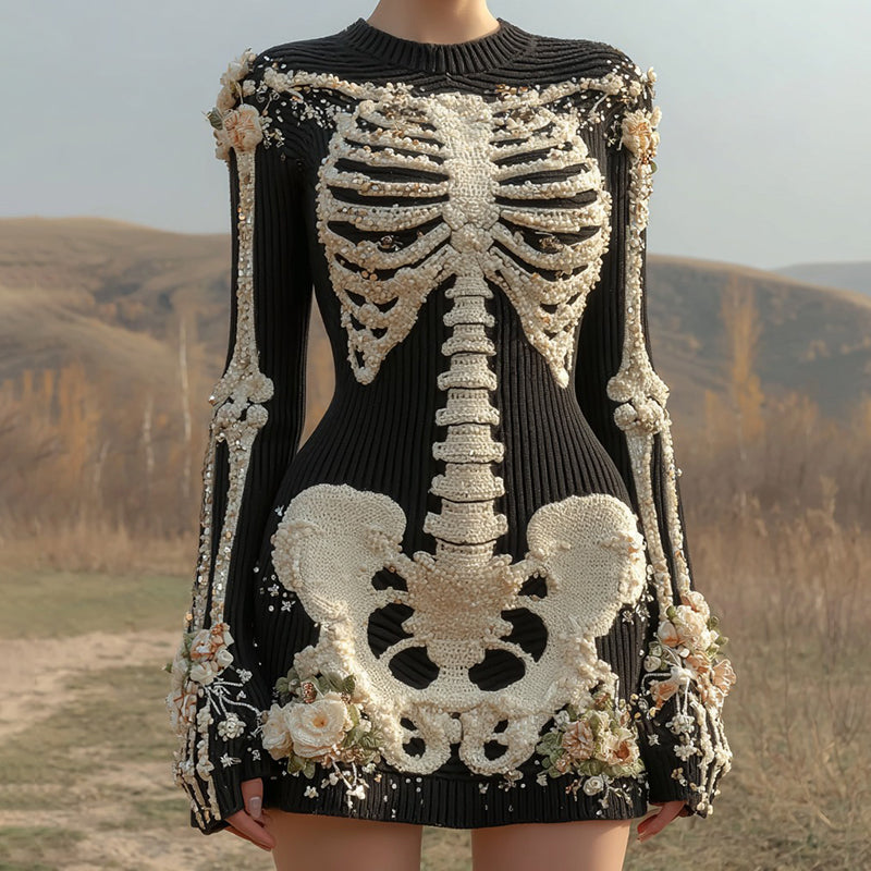 Comstylish Women's Vintage Anatomy And Floral Art Knit Dress