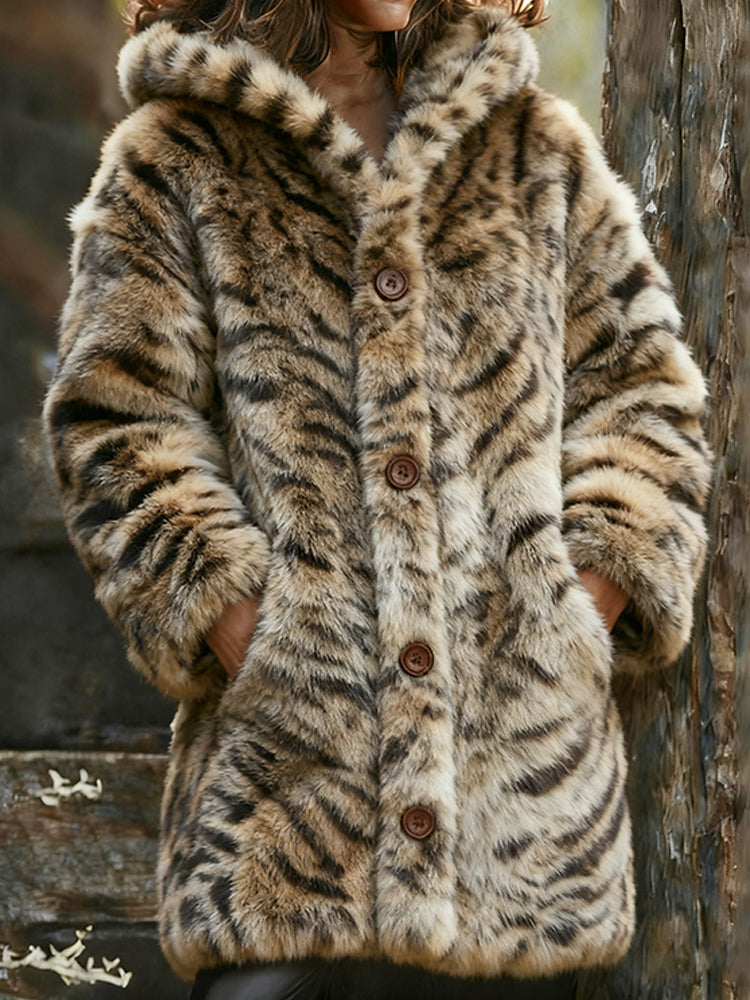 Leopard-print Cat Pattern Long Hooded Cardigan elevenforest