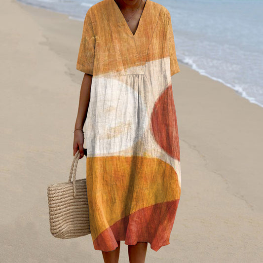 Vintage Color Block Geometric Pattern Women'S Dress elevenforest