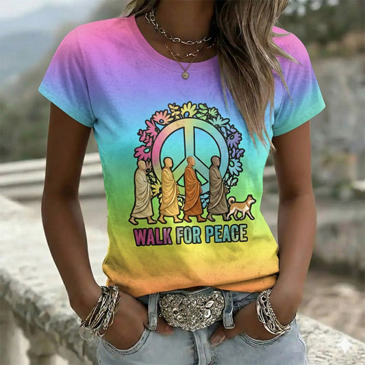 Comstylish Walk For Peace Aloka Dog In Hippie Tie Dye Art Print T-shirt
