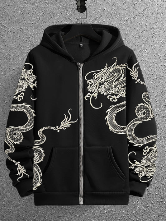 Men's Ancient Dragon Japanese Embroidered Full Zip Hoodie elevenforest