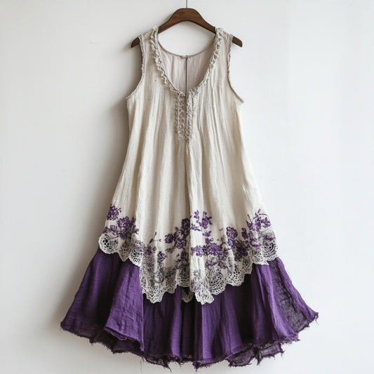 Vintage Lace Floral Embroidery Patchwork Art Tank Midi Dress elevenforest