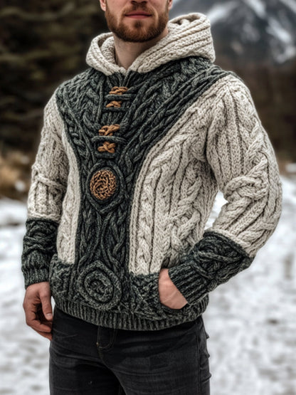 Vintage Celtic Mythology Irish Men's Knit Hooded Sweater artswardrobe