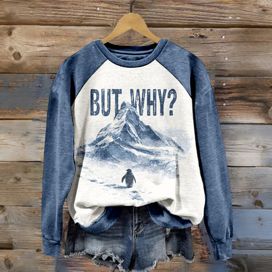 Comstylish Lone Penguin Nihilist Penguin Contrast Sleeve Sweatshirt