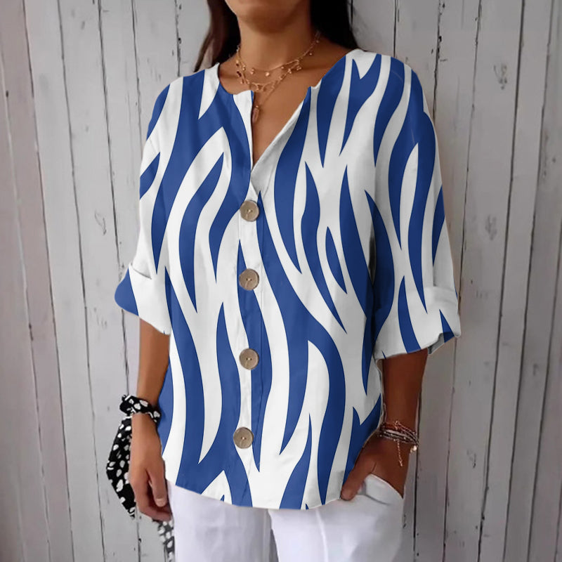 Women's Retro Geometric Pattern Linen Blend Casual Shirt elevenforest