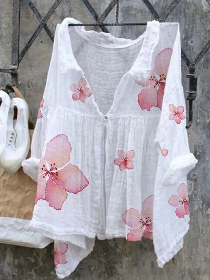Women's Watercolor Floral Print Casual Shirt