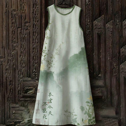 Comstylish Women's Floral Art I Don't Want To Die Todayart Print Flowy Linen Blend Casual Sleeveless Midi Dress