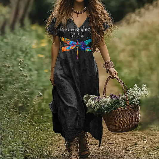 Women's Vintage Whisper Of Wisdom Dragonfly Art Print Dress elevenforest