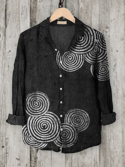 Comstylish Sea Waves Ripples Japanese Lino Art Linen Blend Blouse