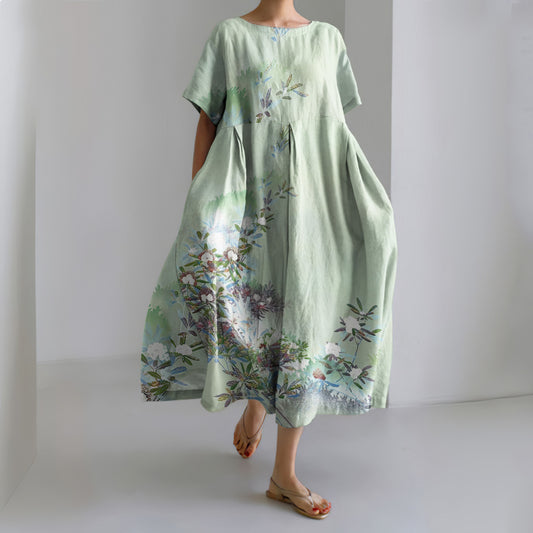 Flower Print Short Sleeve Midi Dress elevenforest