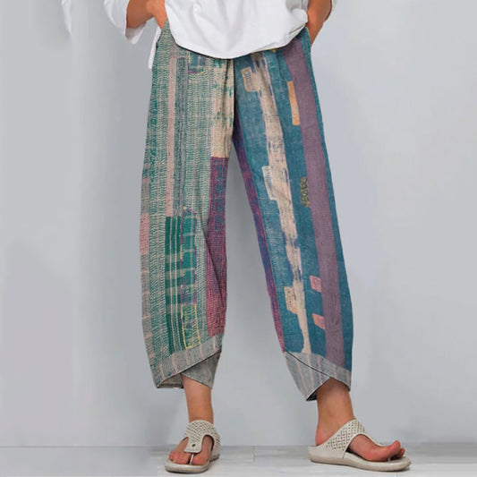 Women's Abstract Stripe Art Linen Blend Pants elevenforest