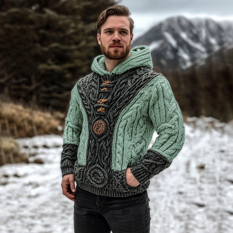 Vintage Celtic Mythology Irish Men's Knit Hooded Sweater elevenforest