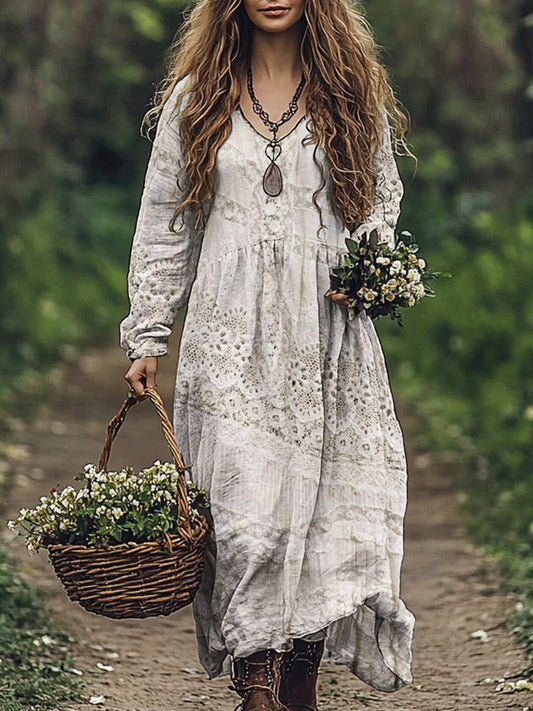 Vintage Lace Women's Linen Maxi Dress elevenforest