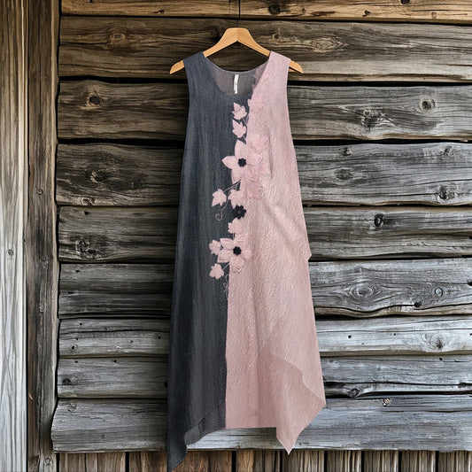 Women's Retro Floral Patchwork Irregular Design Sleeveless Dress elevenforest