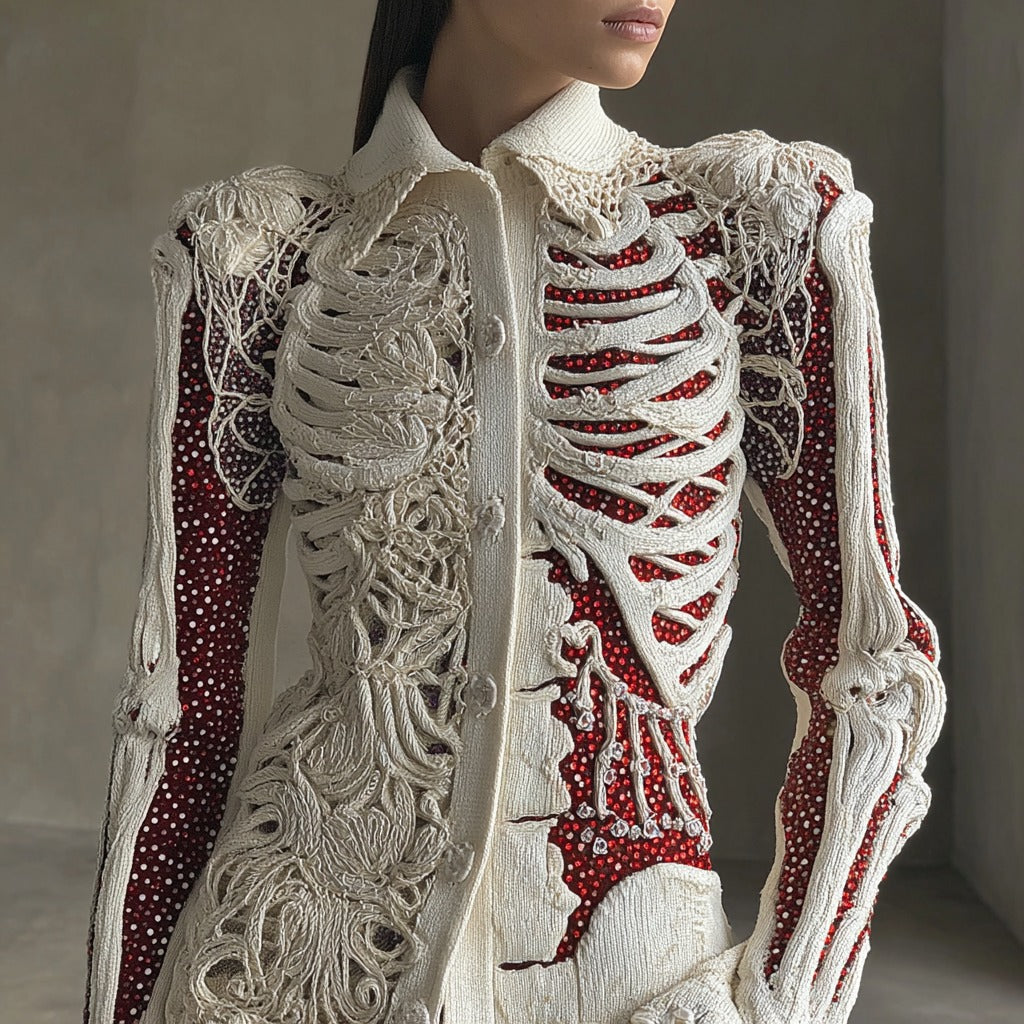 Comstylish Women's Vintage Skull Art Cozy Knitted Sweater Cardigan