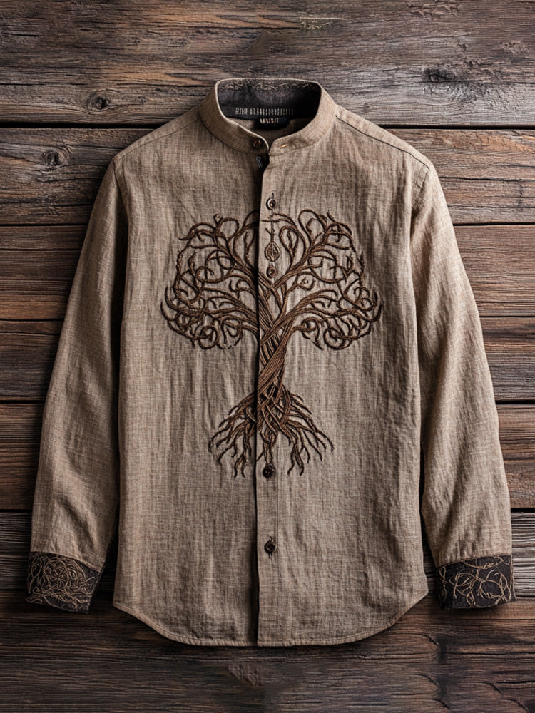 Men's Viking Life Of Tree Celtic Knot Art Linen  Shirt elevenforest
