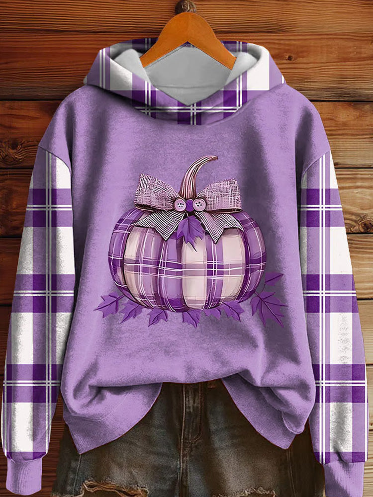 Women's Alzheimer's Disease Purple Pumpkin Print Casual Sweatshirt elevenforest