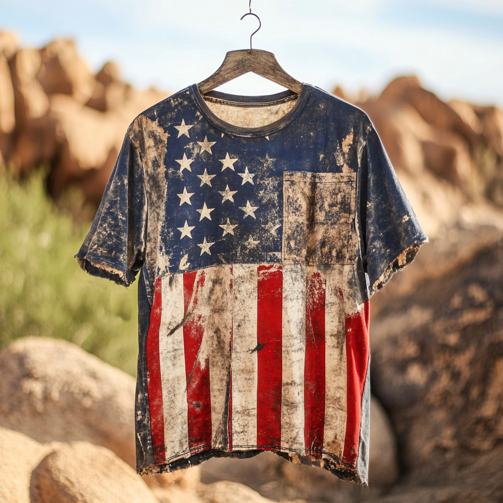 Men's Vintage Independence Day Flag Art Linen T-shirt elevenforest