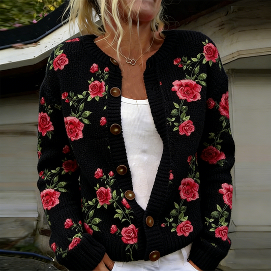 Bohemian Style Rose Pattern Women's Cardigan Sweater elevenforest