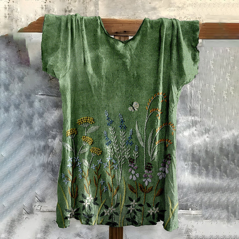 Vintage Embroidered Fresh Floral Cotton T-shirt elevenforest