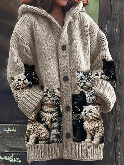 Fuzzy Cats Crochet Art Cozy Knit Hooded Cardigan elevenforest