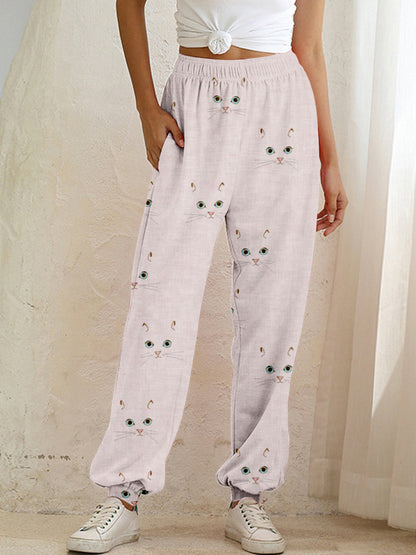 Cute Cat Face Pattern Cozy Sweatpants elevenforest