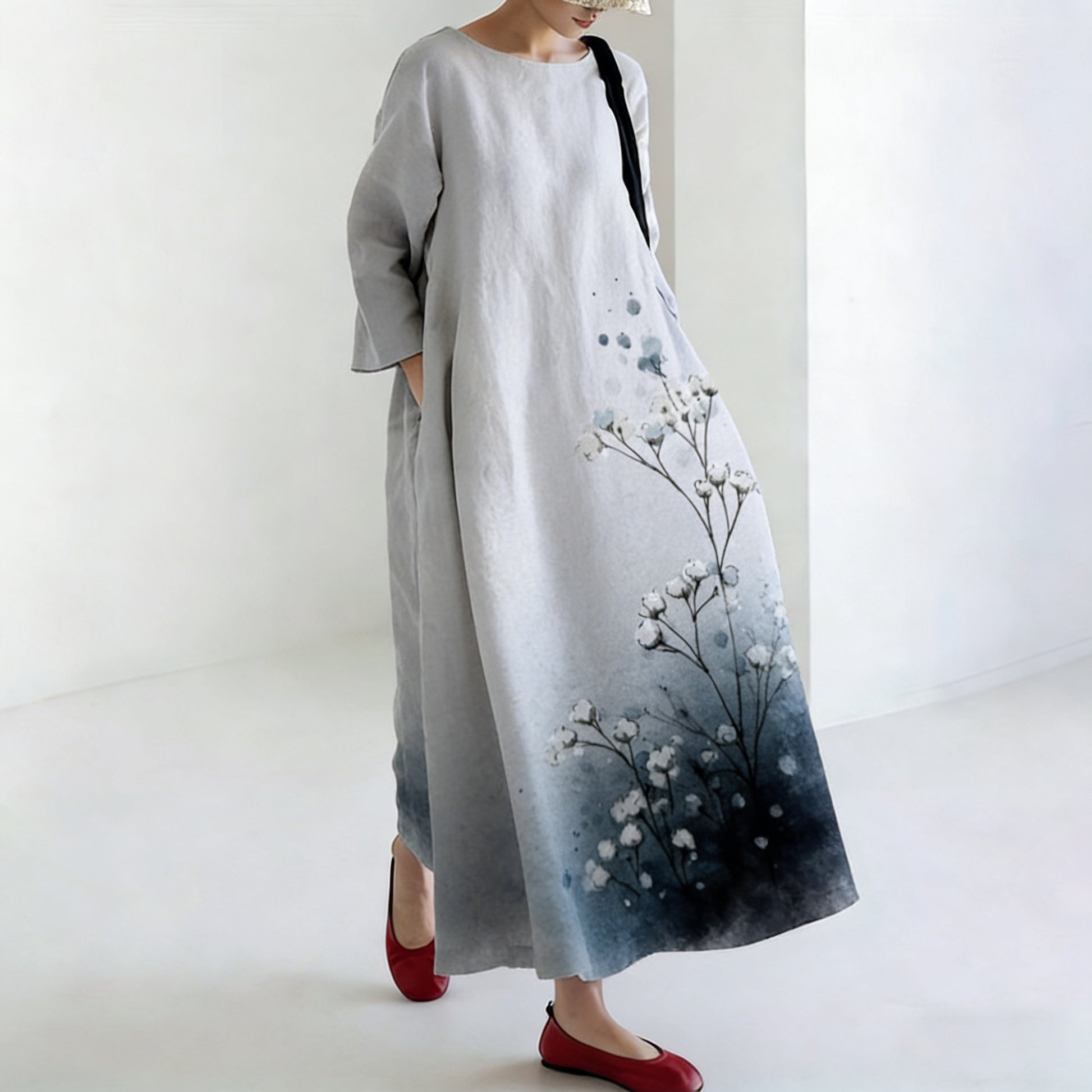 Comstylish Women's Japanese-style Tie-dye Floral Print Dress