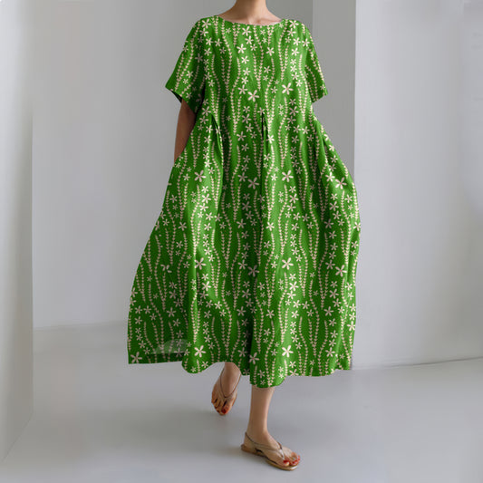 Women's Daisy Vine Print Linen Dress elevenforest