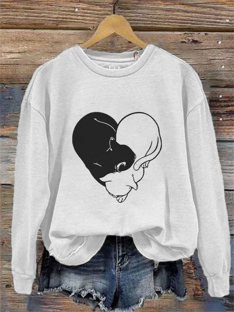 Women's Casual Funny Black Cat Print Sweatshirt elevenforest