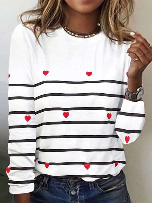 Comstylish Heart Print Casual Long Sleeve T-Shirt