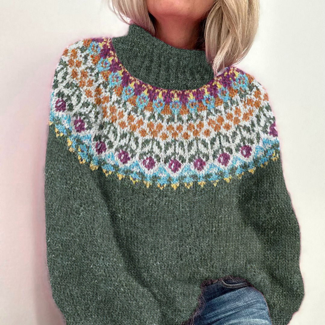 Vintage Fairman Island Geometry Floral Pattern Cozy Sweater elevenforest