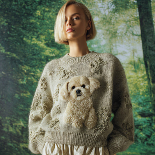 Women's Vintage Mohair Dog Embroidered Sweater elevenforest