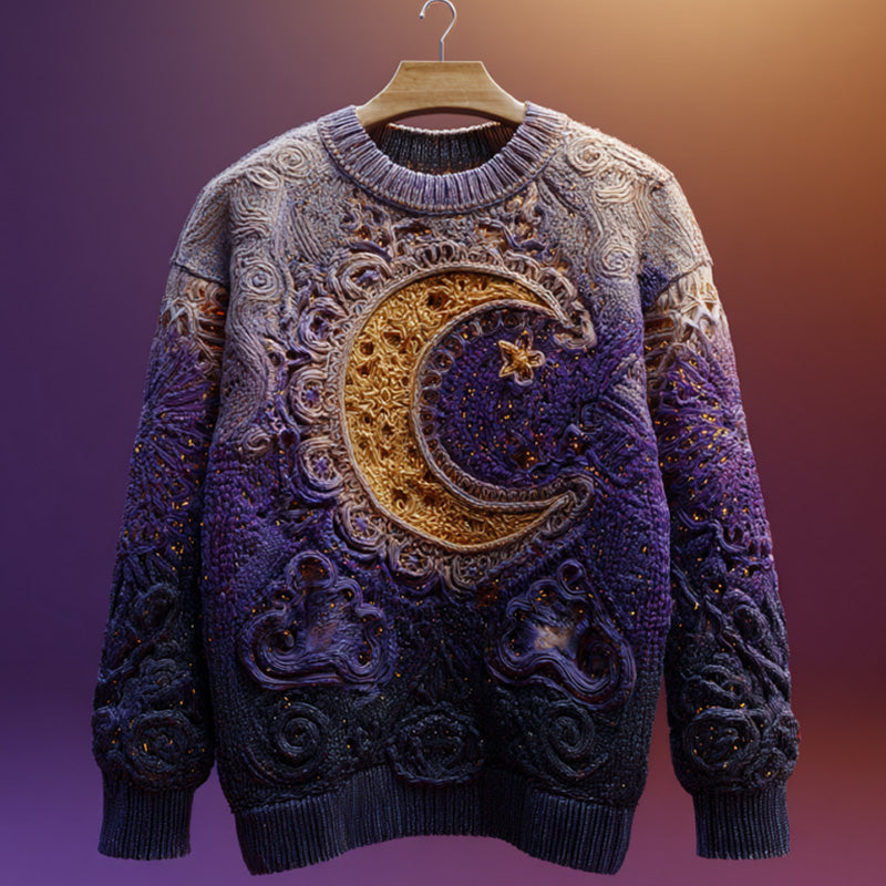 Halloween Mystical Celestial Glitter Moon & Stars Cozy Knit Sweater elevenforest