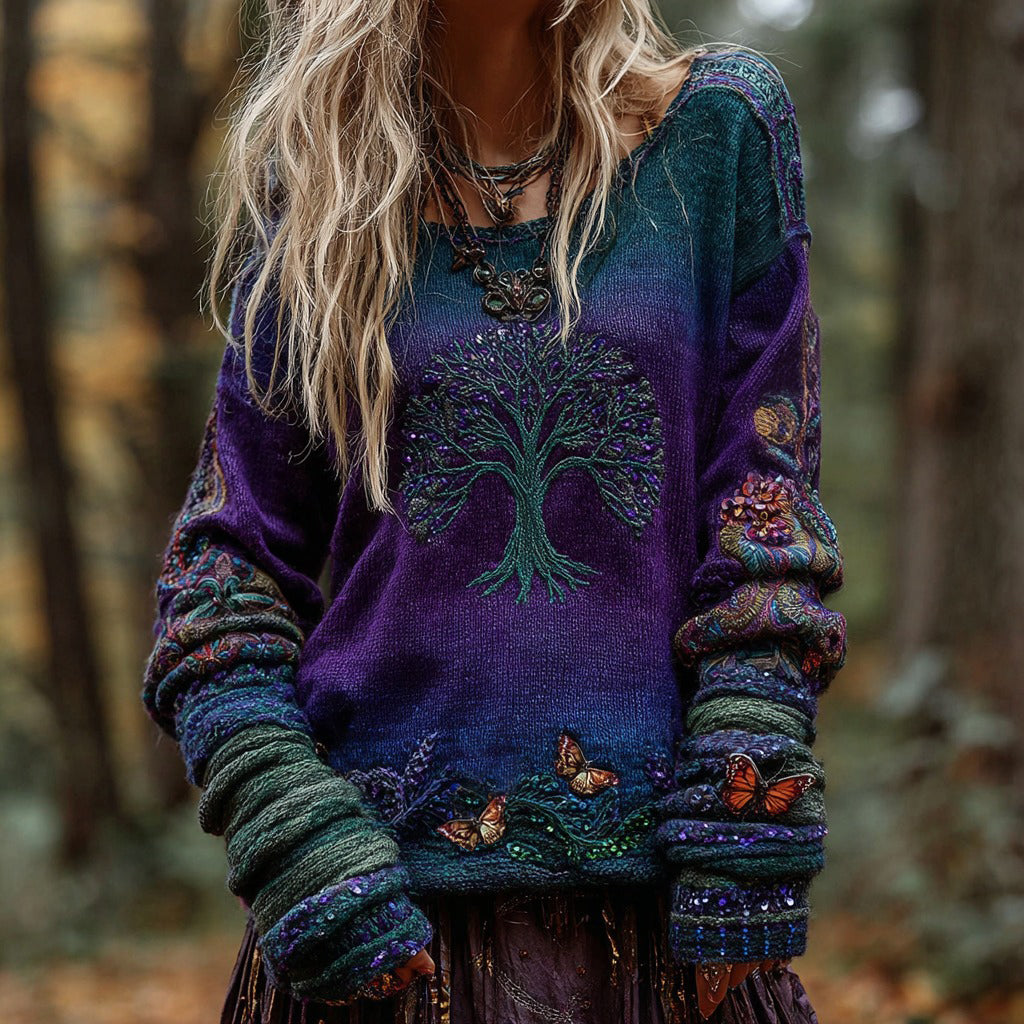 Women's Vintage Life Of Tree Knit Crew Neck Sweater artswardrobe