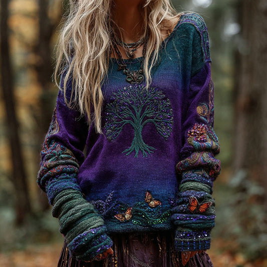 Women's Vintage Life Of Tree Knit Crew Neck Sweater artswardrobe