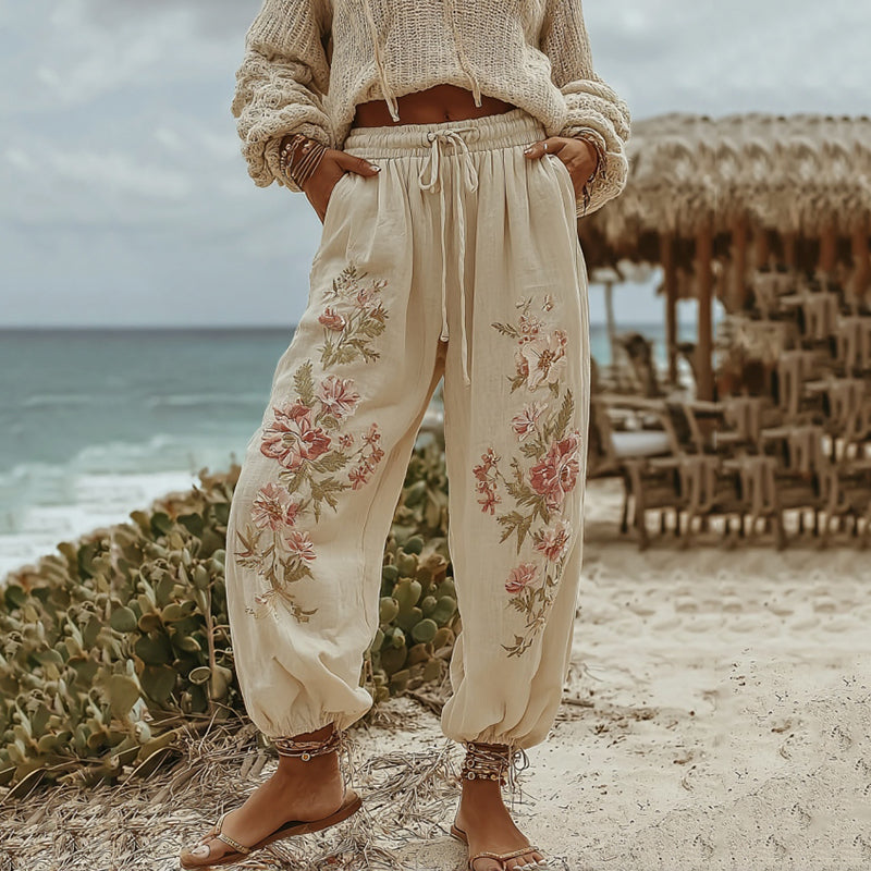 Women's Vintage Embroidery Floral Art Casual Sweatpants elevenforest