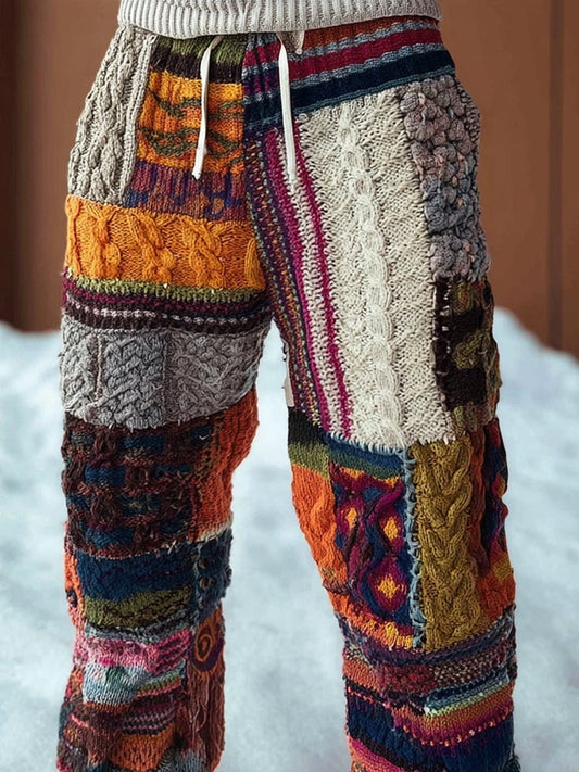 Men's Vintage Geometric Patchwork Cozy Knit Pants artswardrobe
