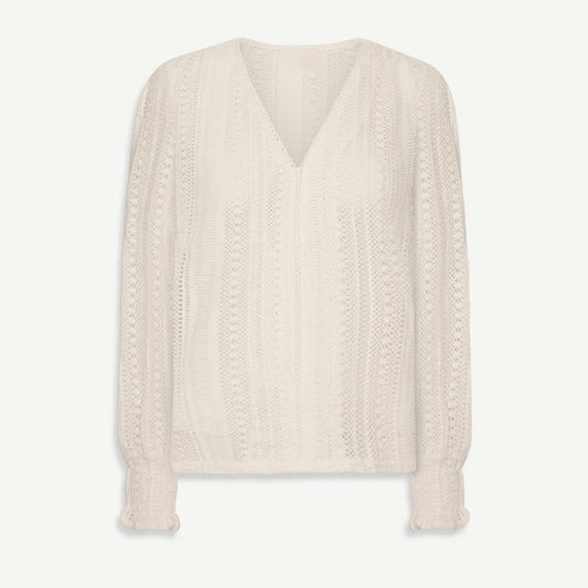 Comstylish Women's Retro Lace Cotton And Linen Mid-length Sleeves V-neck Top