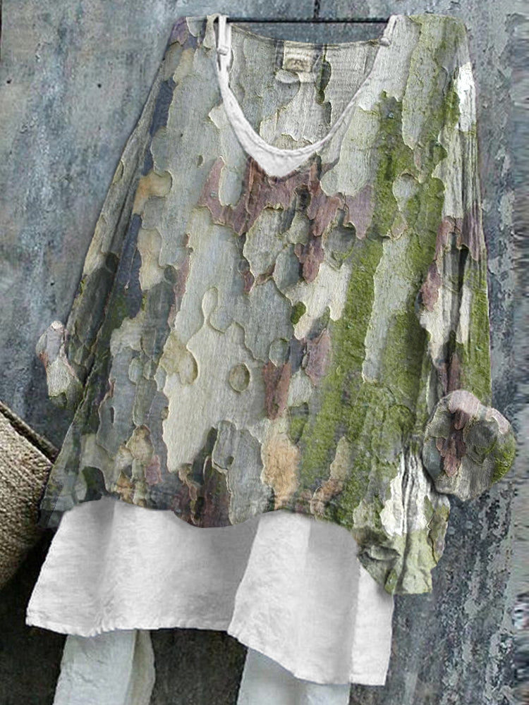 Women's Western Textured Art Print Linen Blend Vintage Shirt elevenforest