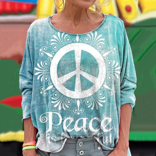 Comstylish Women's Hippie Peace Is Beautiful Print Casual Long Sleeve T-shirt