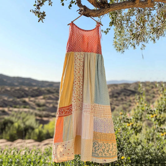Vintage Floral Patchwork Art Linen Tank Dress elevenforest