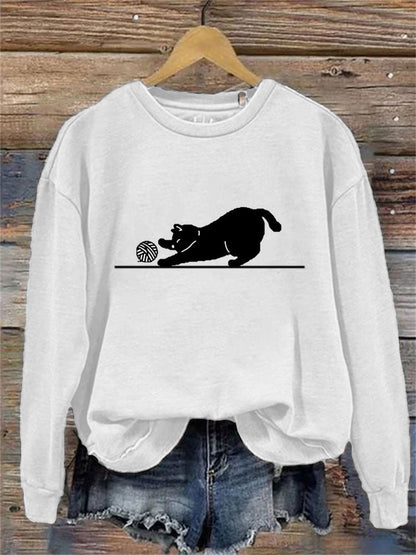 Women's Casual Funny Black Cat Print Sweatshirt elevenforest