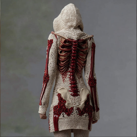 Comstylish Women's Halloween Skeleton Rose Art Knitted Hoodie Sweater