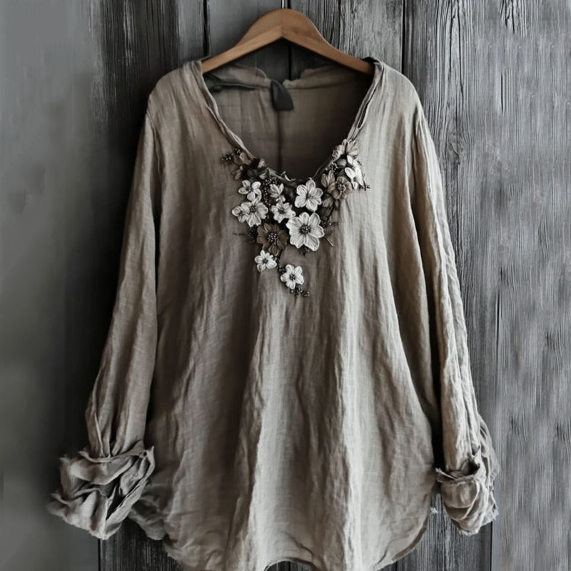 Vintage Floral Embroidered Long Sleeve Comfy Shirt elevenforest